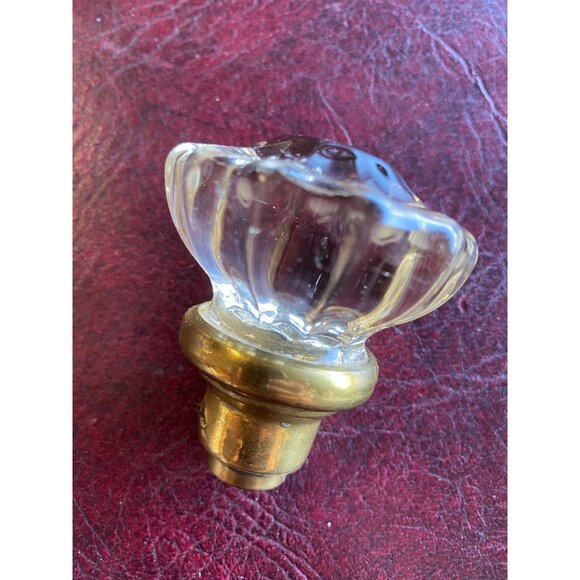 The Unbranded Brand Other - Antique Crystal Glass Door Knob Fluted 12 point Shape W Brass Metal Beautiful